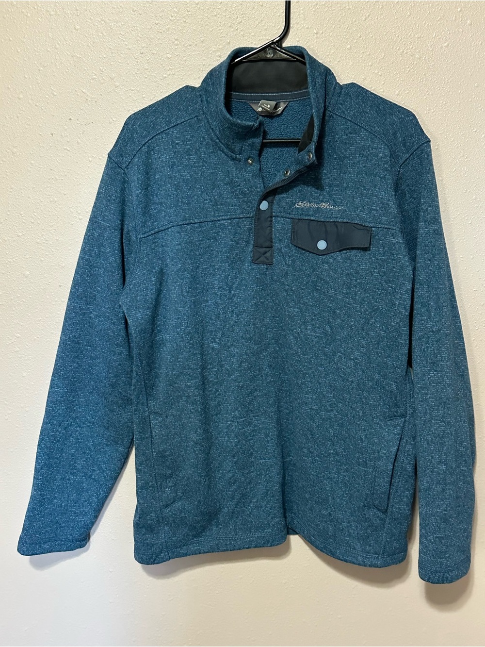 Eddie Bauer Sweater Mens M Radiator Fleece Snap-T Mock Pullover Heathered Blue